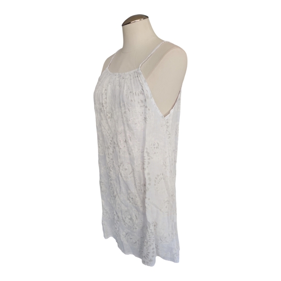 Lungo L'Arno 100% Linen White Gray Floral Cami Dress Made in Italy, Sz L - Picture 6 of 8